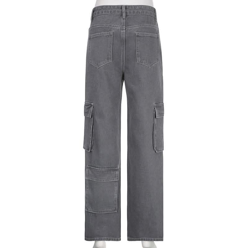 Contrast denim star pattern zip-up pocket jeans-final-sale