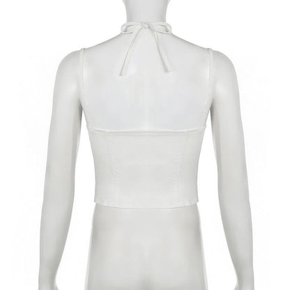 Halter bustier bowknot ruched stitch cami top