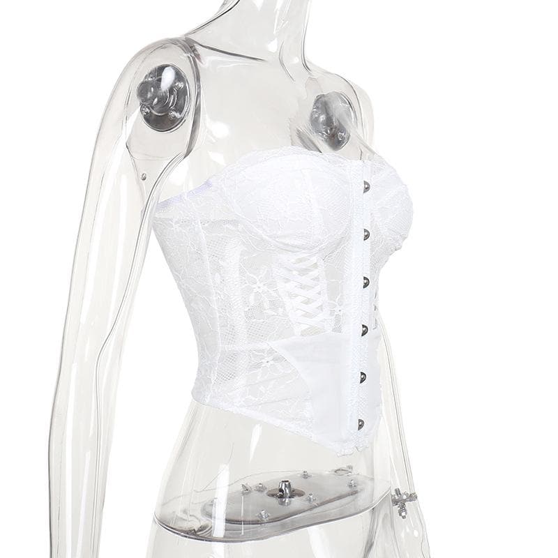 Lace up bustier button tube top