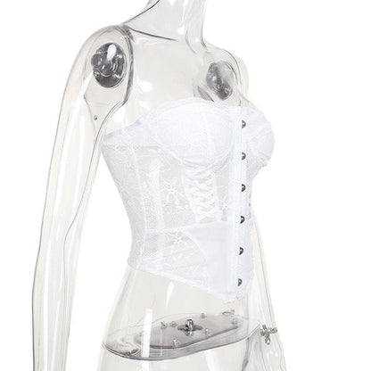 Lace up bustier button tube top