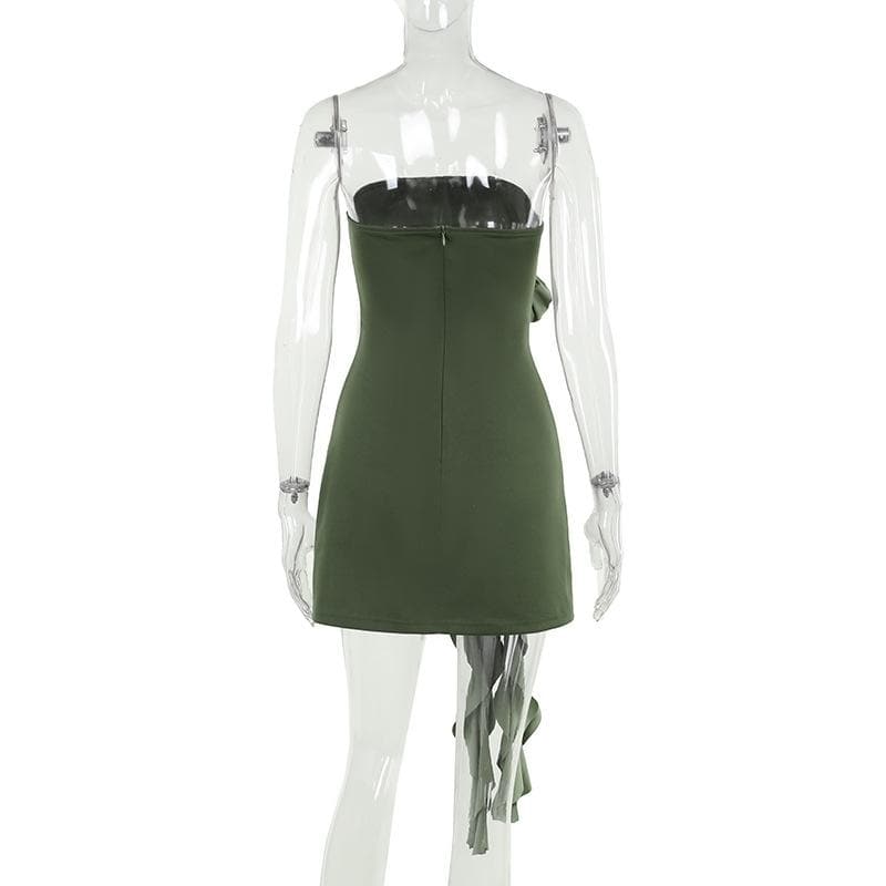 Flower applique ruffle zip-up tube mini dress