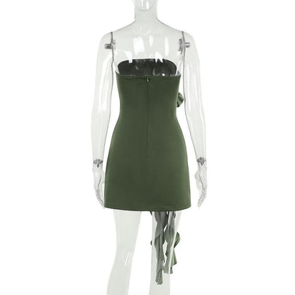 Flower applique ruffle zip-up tube mini dress