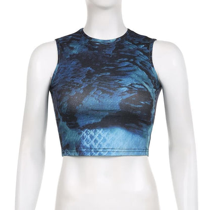 Tie dye contrast sleeveless crewneck crop top