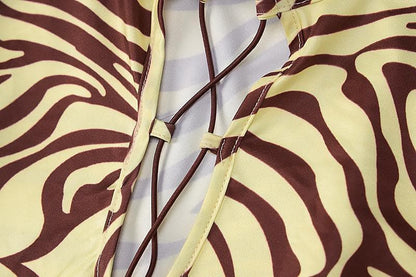 Long Sleeve Lace Up Zebra Print Bodycon Maxi Dress