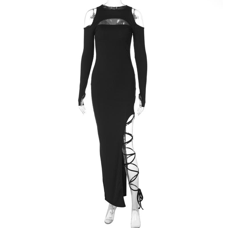 Long sleeve off shoulder hollow out cut out maxi dress