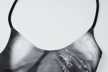 Halter self tie u neck body print o ring maxi dress