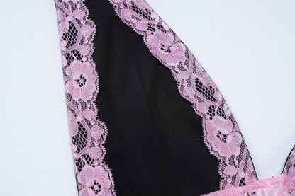 Halter patchwork lace deep v neck maxi dress