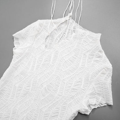 High neck short sleeve self tie mini dress