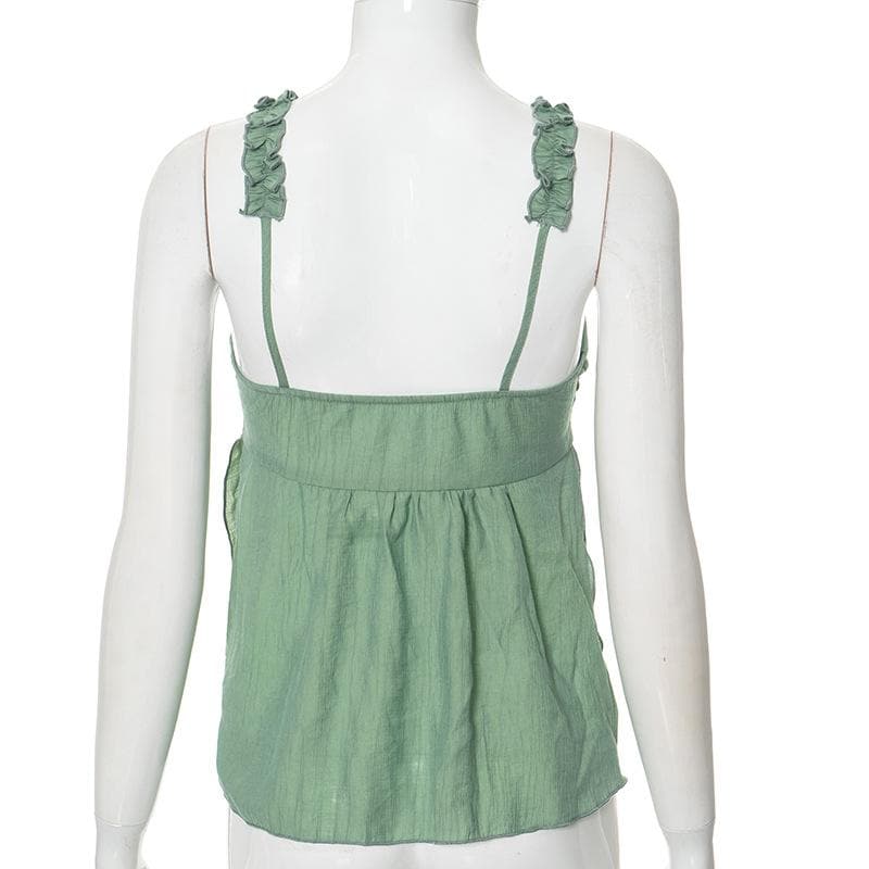 V neck ruffle bowknot slit cami top