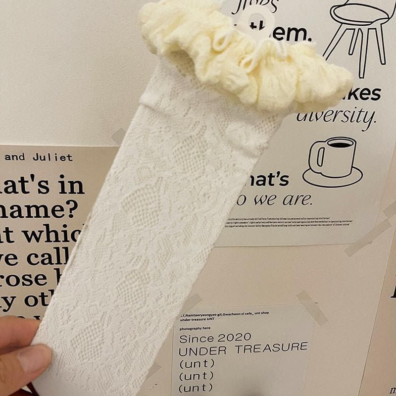 Ruffle lace hollow out solid socks