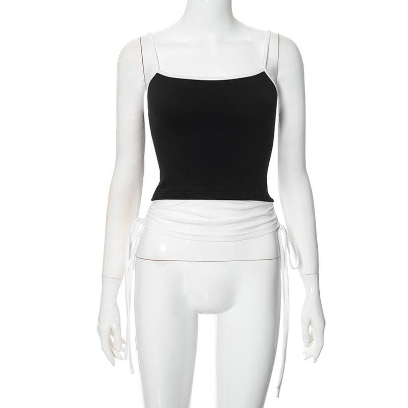Drawstring ruched self tie cami crop top