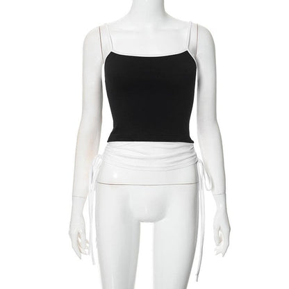 Drawstring ruched self tie cami crop top