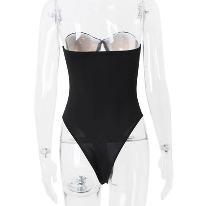 Bustier hollow out bowknot tube bodysuit
