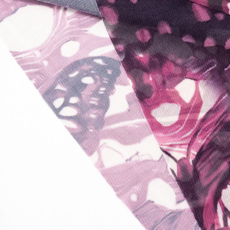 Sleeveless high neck butterfly print mesh top