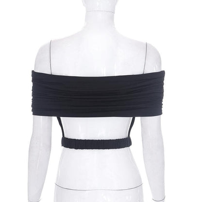 Ruched solid off shoulder hollow out backless crop cut out top
