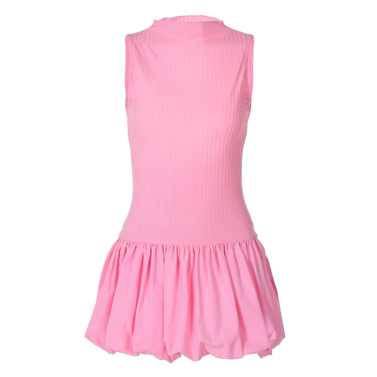 Sleeveless high neck ruched ribbed mini dress