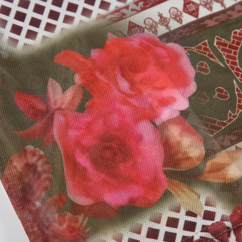 Bowknot v neck print mesh lace cami top