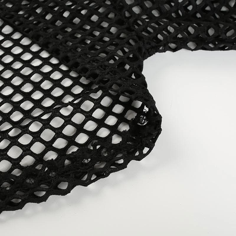 Fishnet hollow out solid long sleeve hoodie shrug cut out top-final-sale