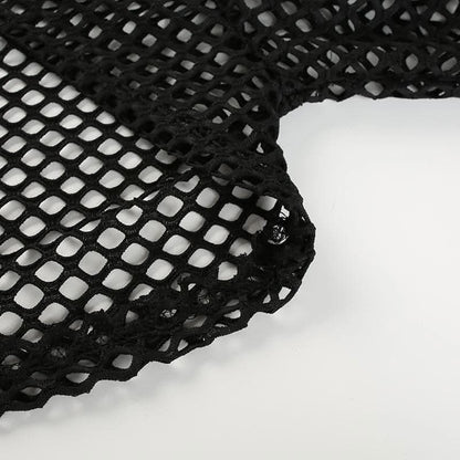 Fishnet hollow out solid long sleeve hoodie shrug cut out top-final-sale