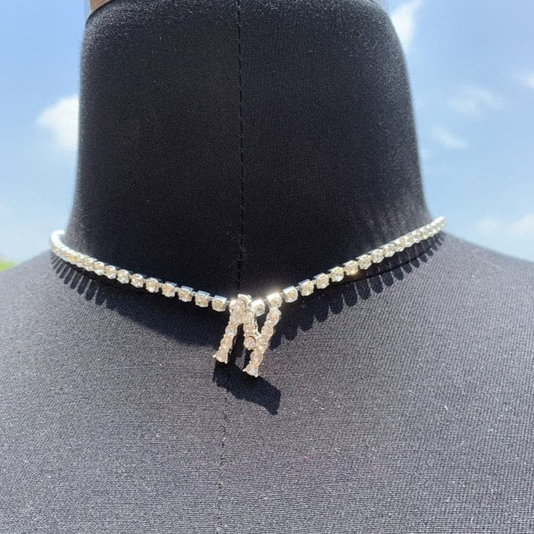 Initials pendant rhinestone chocker