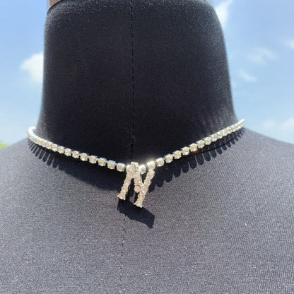 Initials pendant rhinestone chocker