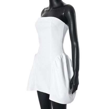 Ruched zip-up backless stitch tube mini dress