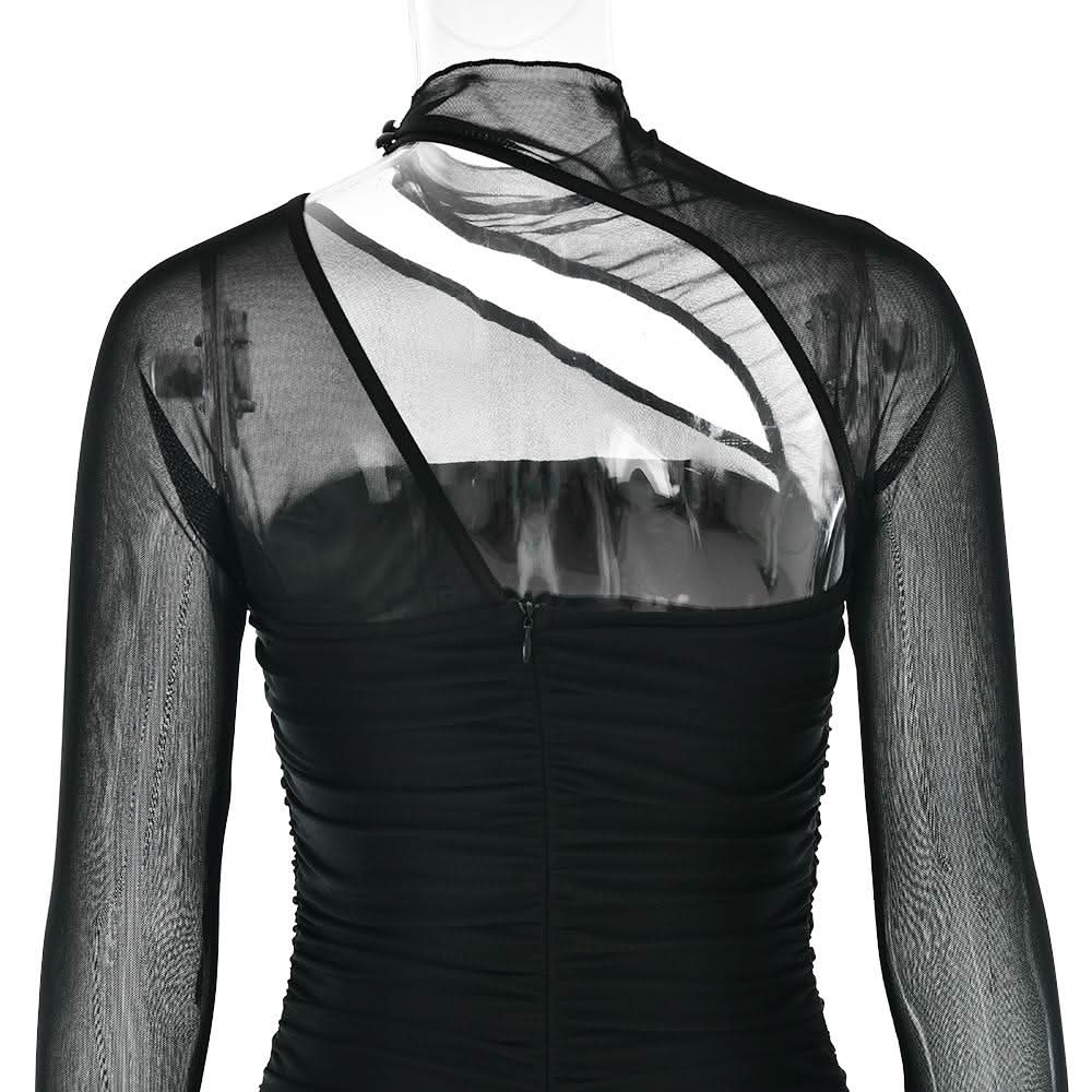 Long sleeve mesh ruched maxi dress