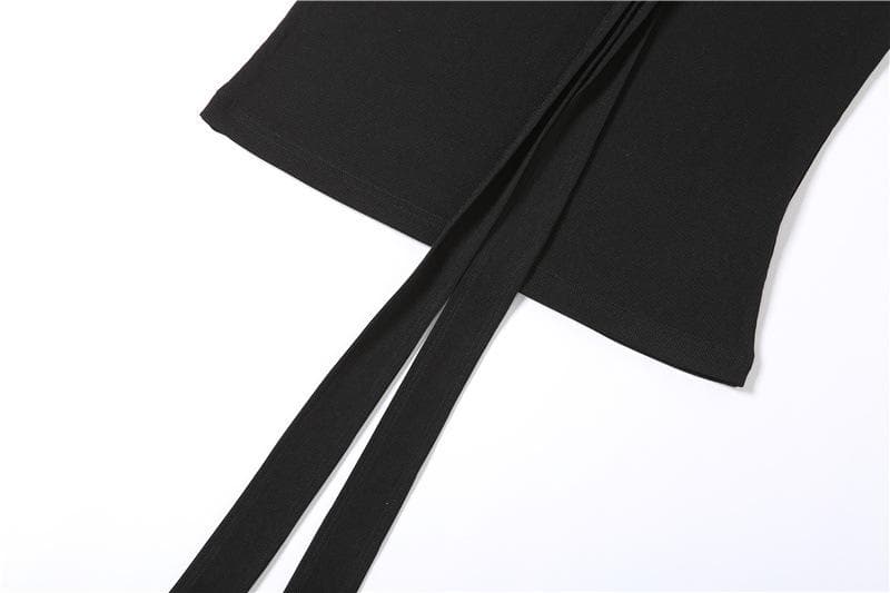 Halter backless hollow out ribbed cowl neck solid cut out top