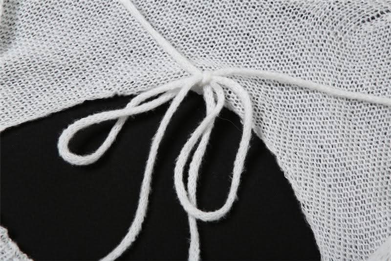 Self tie halter hollow out see through knitted cut out maxi dress