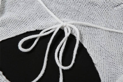 Self tie halter hollow out see through knitted cut out maxi dress