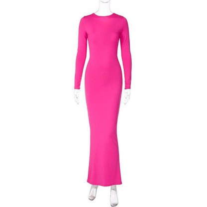 Ruched long sleeve v neck solid 2-way maxi dress