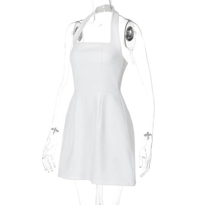 Halter solid ruched stitch zip-up mini dress