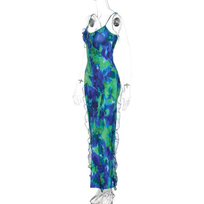 Tie dye ruffle cami maxi dress