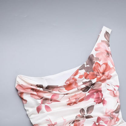 One shoulder ruched flower print maxi dress