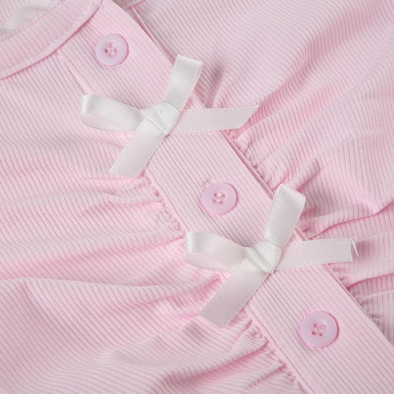 Long sleeve bowknot button crop top