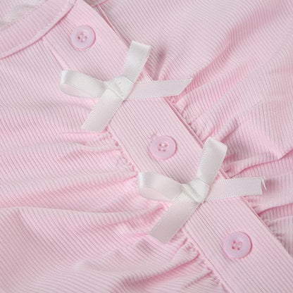 Long sleeve bowknot button crop top