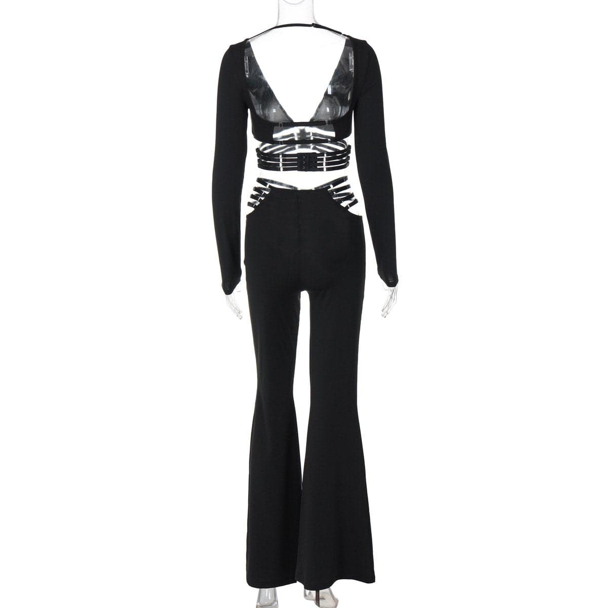 Long sleeve o ring button wide leg low rise pant set