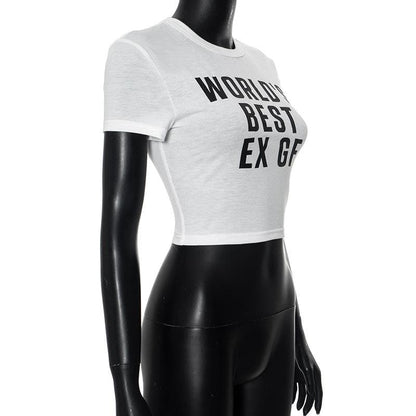Short sleeve contrast letter print crop top