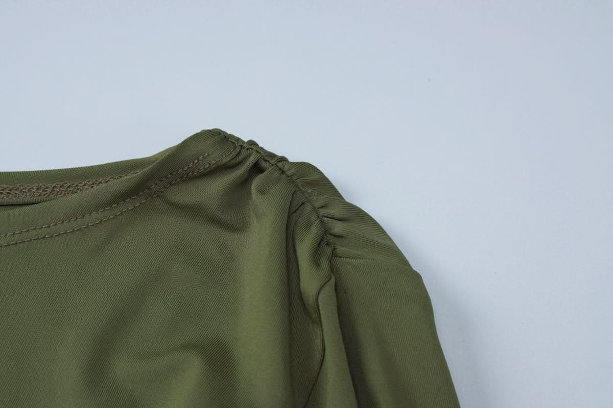 Long sleeve crewneck ruched solid maxi dress