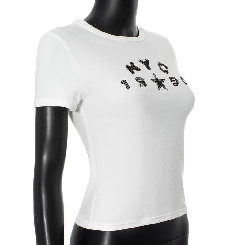 Short sleeve ruched letter pattern top