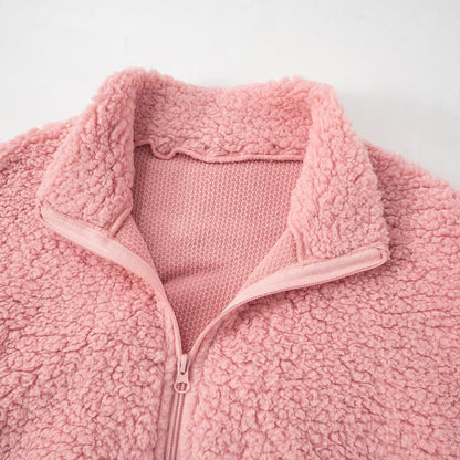 Long sleeve fluffy zip-up pant set