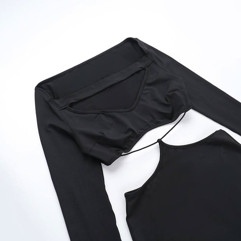 Long sleeve hollow out solid cut out maxi dress