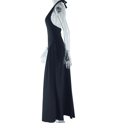 Halter v neck backless solid maxi dress