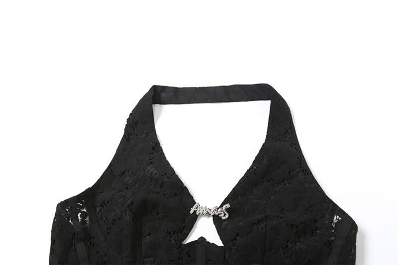 Halter corset lace backless top