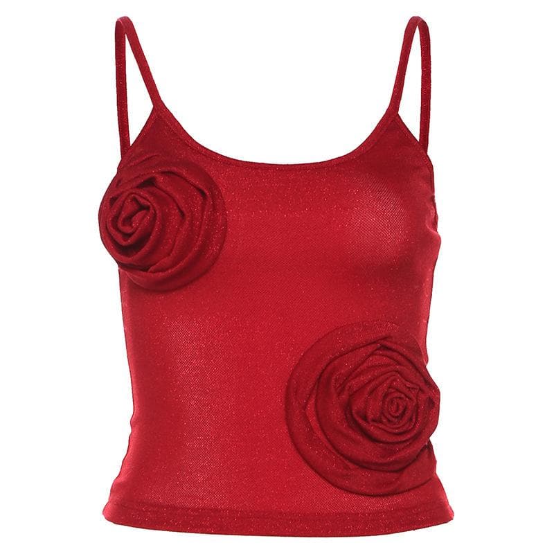 Flower applique u neck glitter cami top