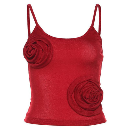 Flower applique u neck glitter cami top