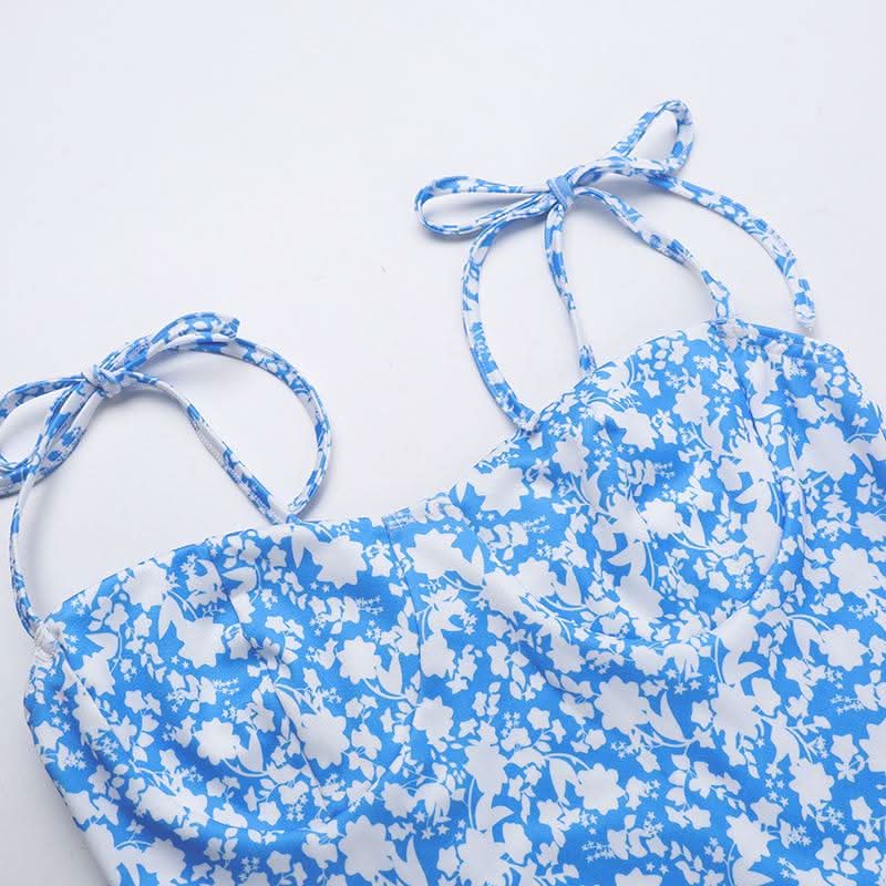 Self tie flower print backless cami mini dress