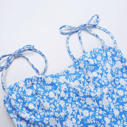 Self tie flower print backless cami mini dress