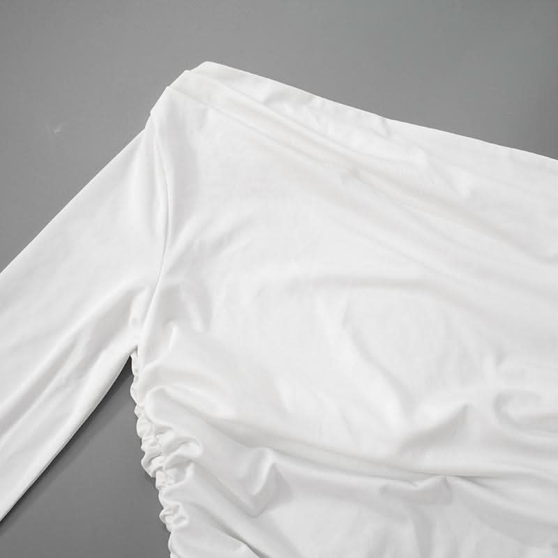 Irregular long sleeve hollow out ruched one shoulder cut out top