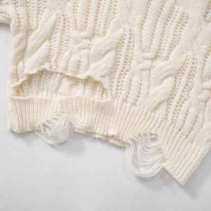 Long sleeve buckle knitted hollow out cut out top